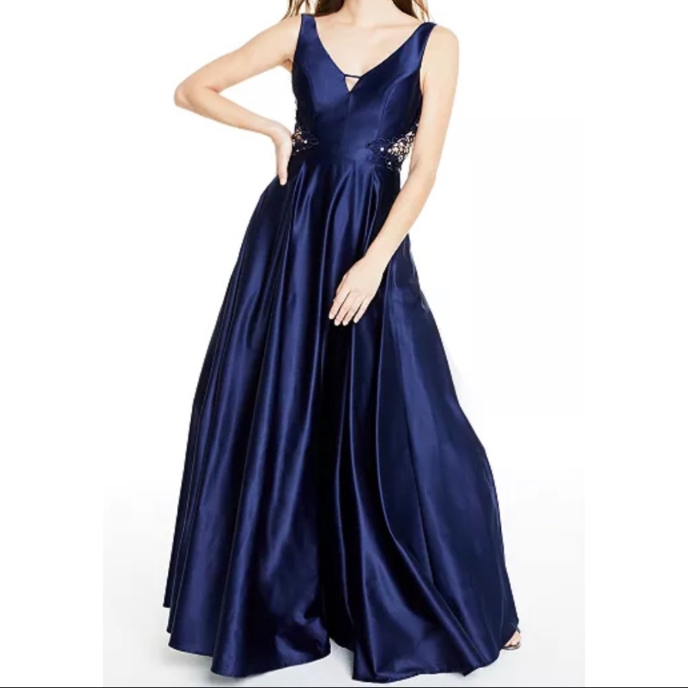 ROYAL BLUE RHINESTONE CUTOUT GOWN